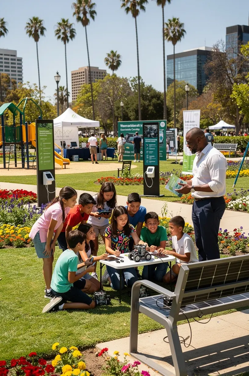 City officials and educators collaborating on digital transformation strategies in a community meeting.