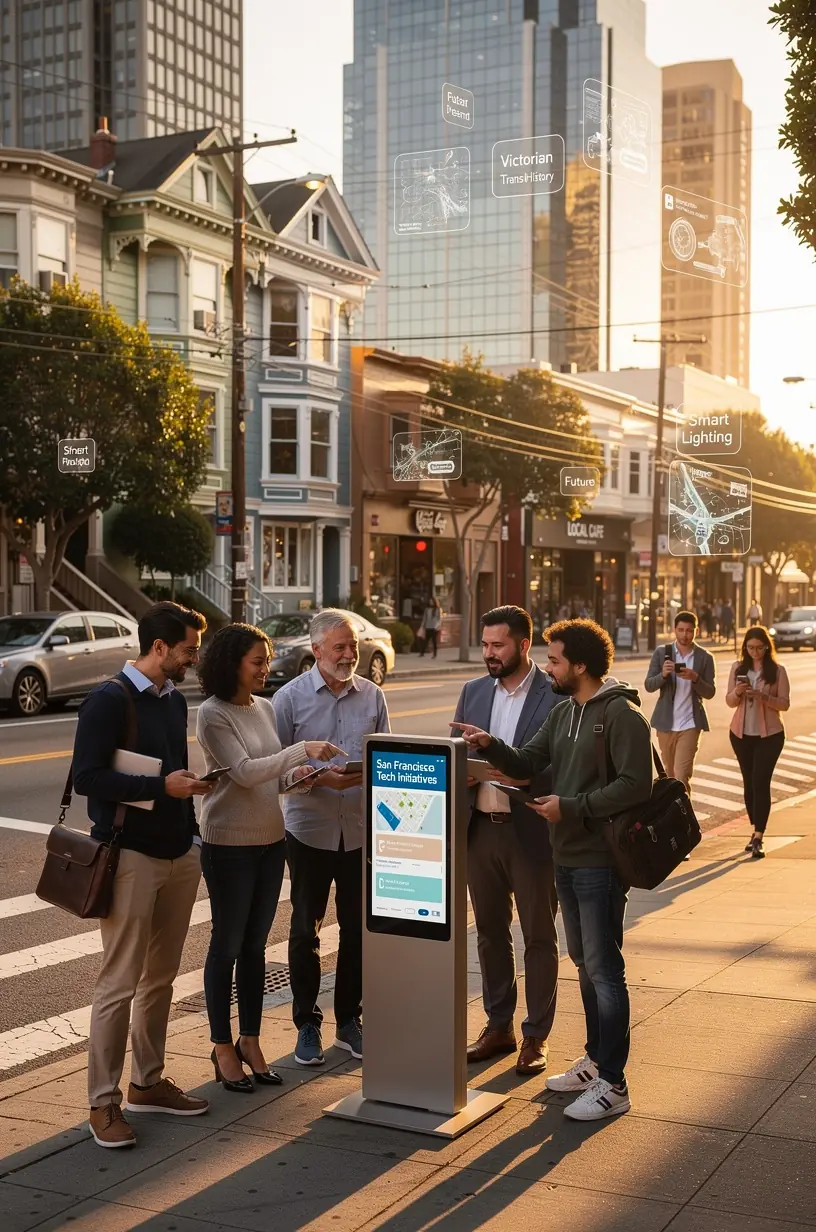 Students engaging with tablets and laptops during a technology-driven educational workshop.